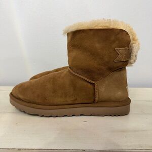 Ugg Brown Suede Mini Bailey Knit Bow Boots